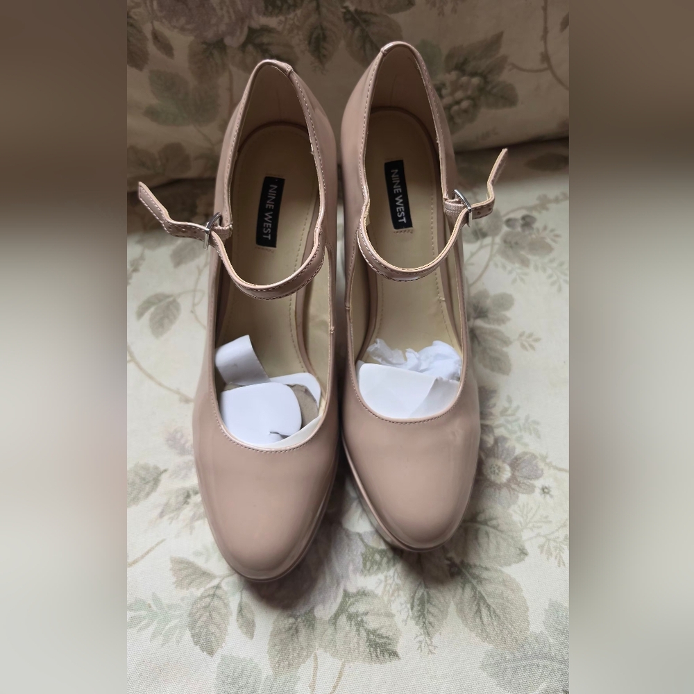 Nine West Blush Patent Mary Jane Pumps with Ankle Strap